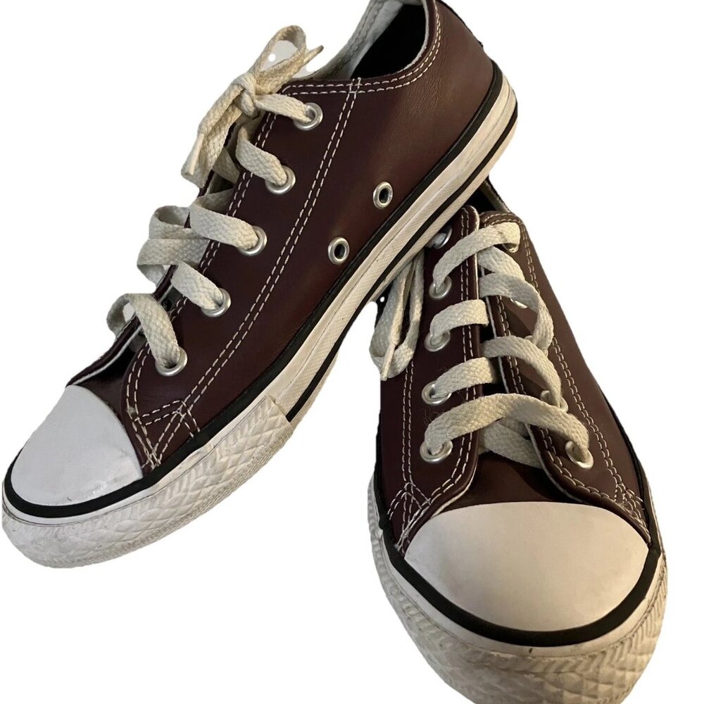 Converse All Star CTAS OX Leather Burgundy Youth Size 2 368067C EUC